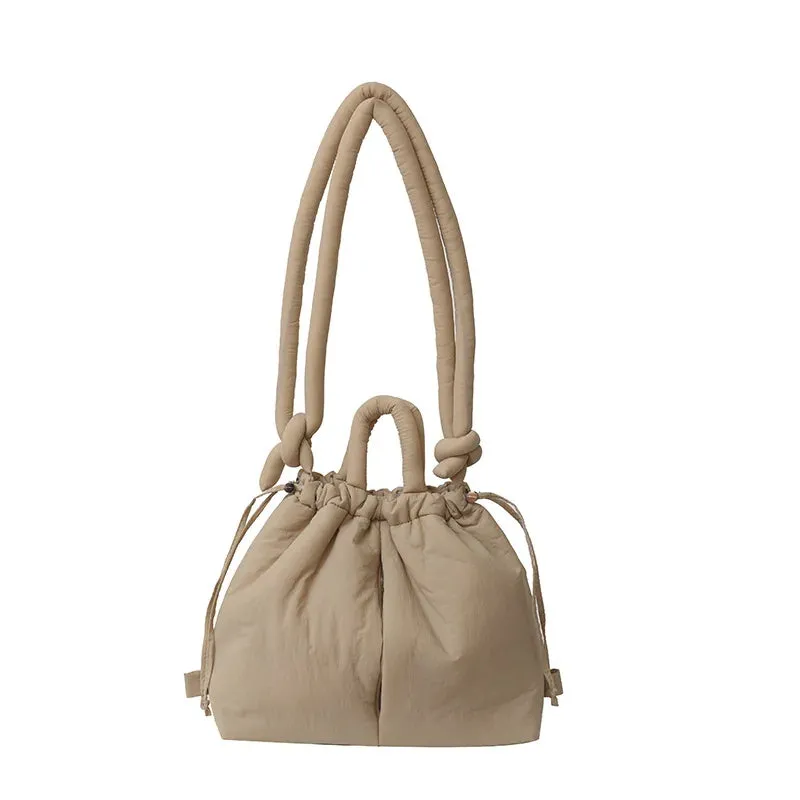 Casual Large Capacity Puffer Tote Bag Designer Padded Nylon Women Handbags Knotted Strap Shouder Crossbody Bags Warm Sac 2024