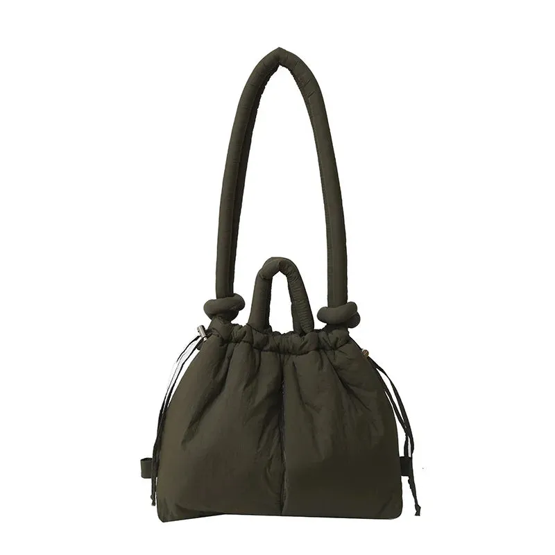 Casual Large Capacity Puffer Tote Bag Designer Padded Nylon Women Handbags Knotted Strap Shouder Crossbody Bags Warm Sac 2024