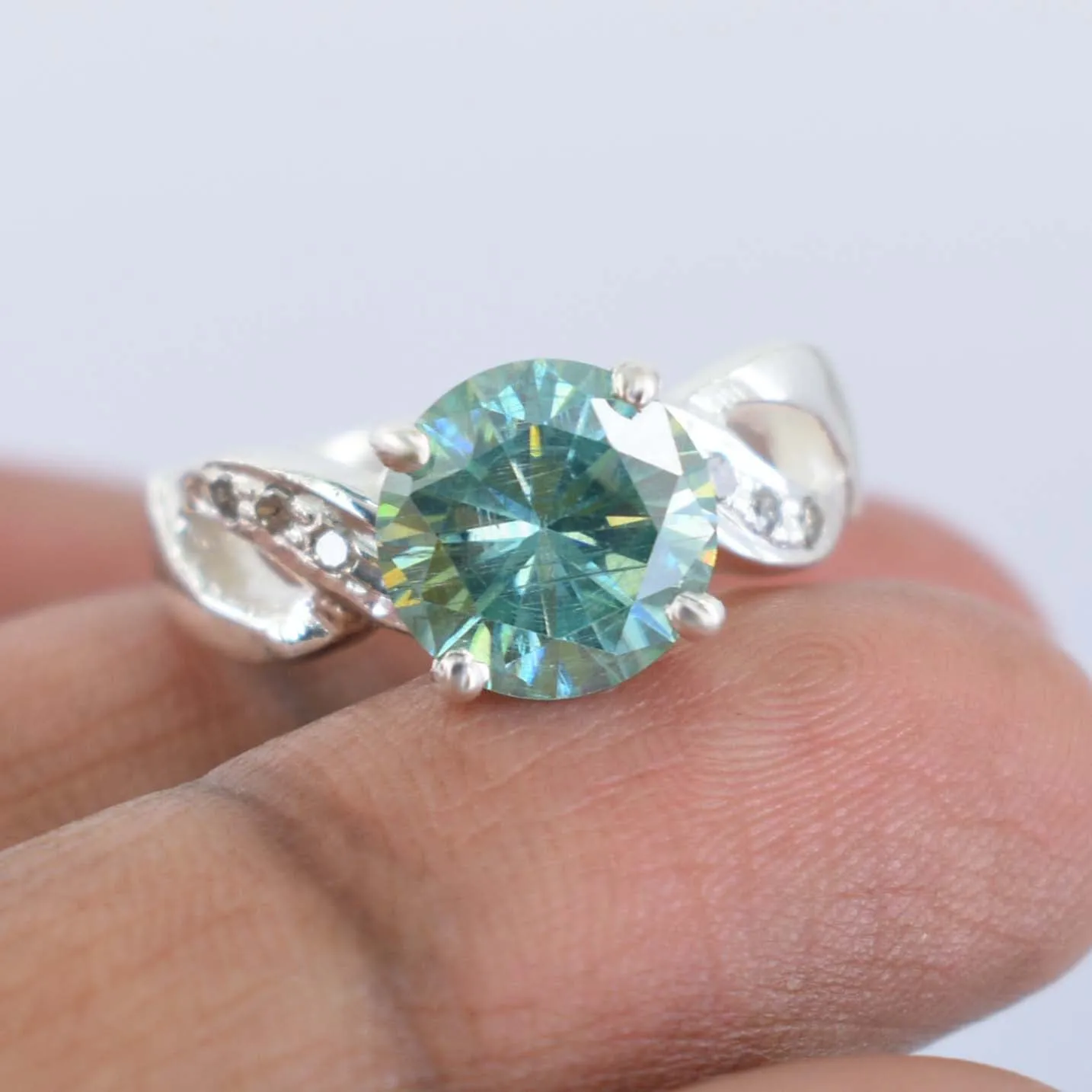 Certified 2.70 Ct Gorgeous Blue Diamond Ring with Diamond Accents, Latest Design & Great Shine! Gift For Wedding/Birthday