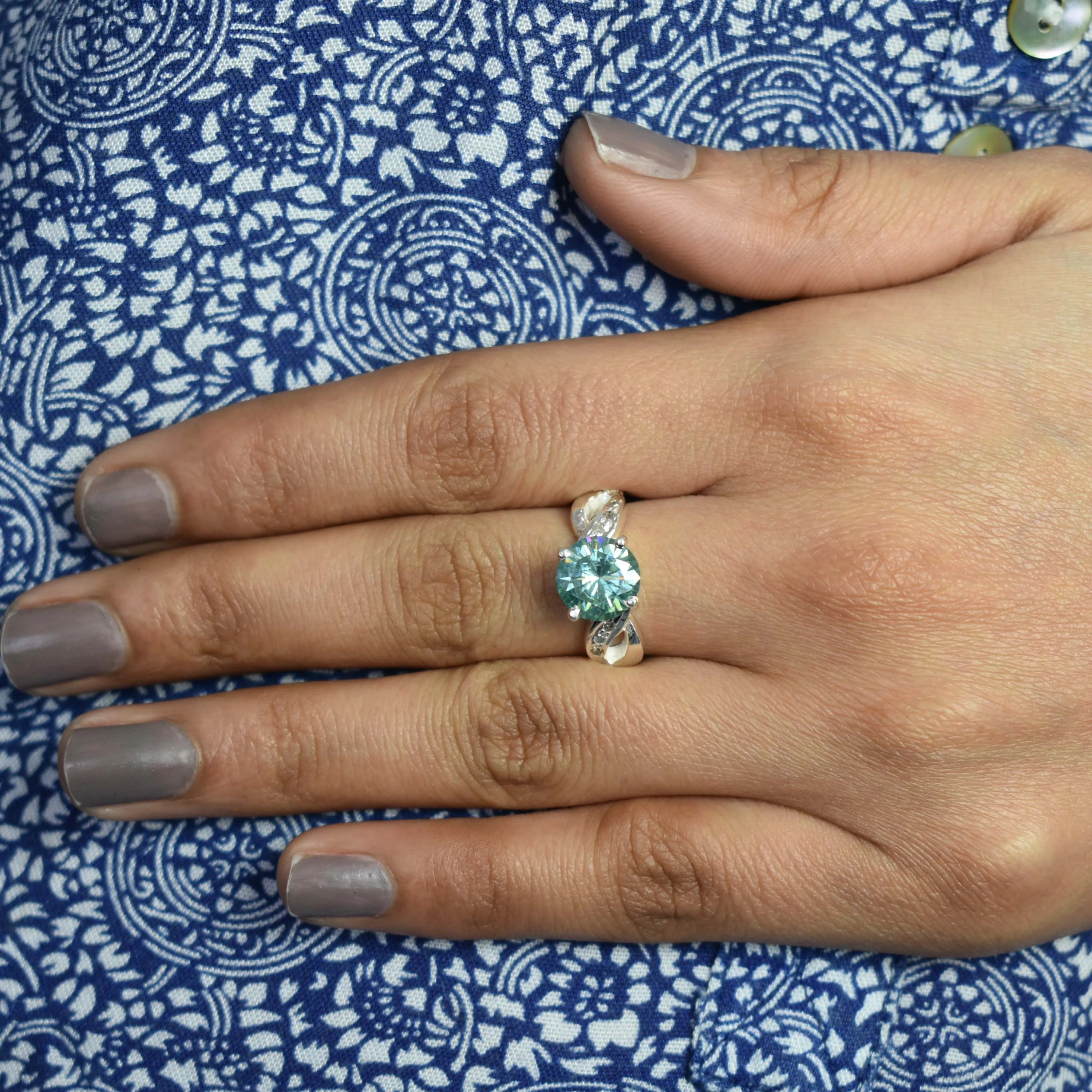 Certified 2.70 Ct Gorgeous Blue Diamond Ring with Diamond Accents, Latest Design & Great Shine! Gift For Wedding/Birthday