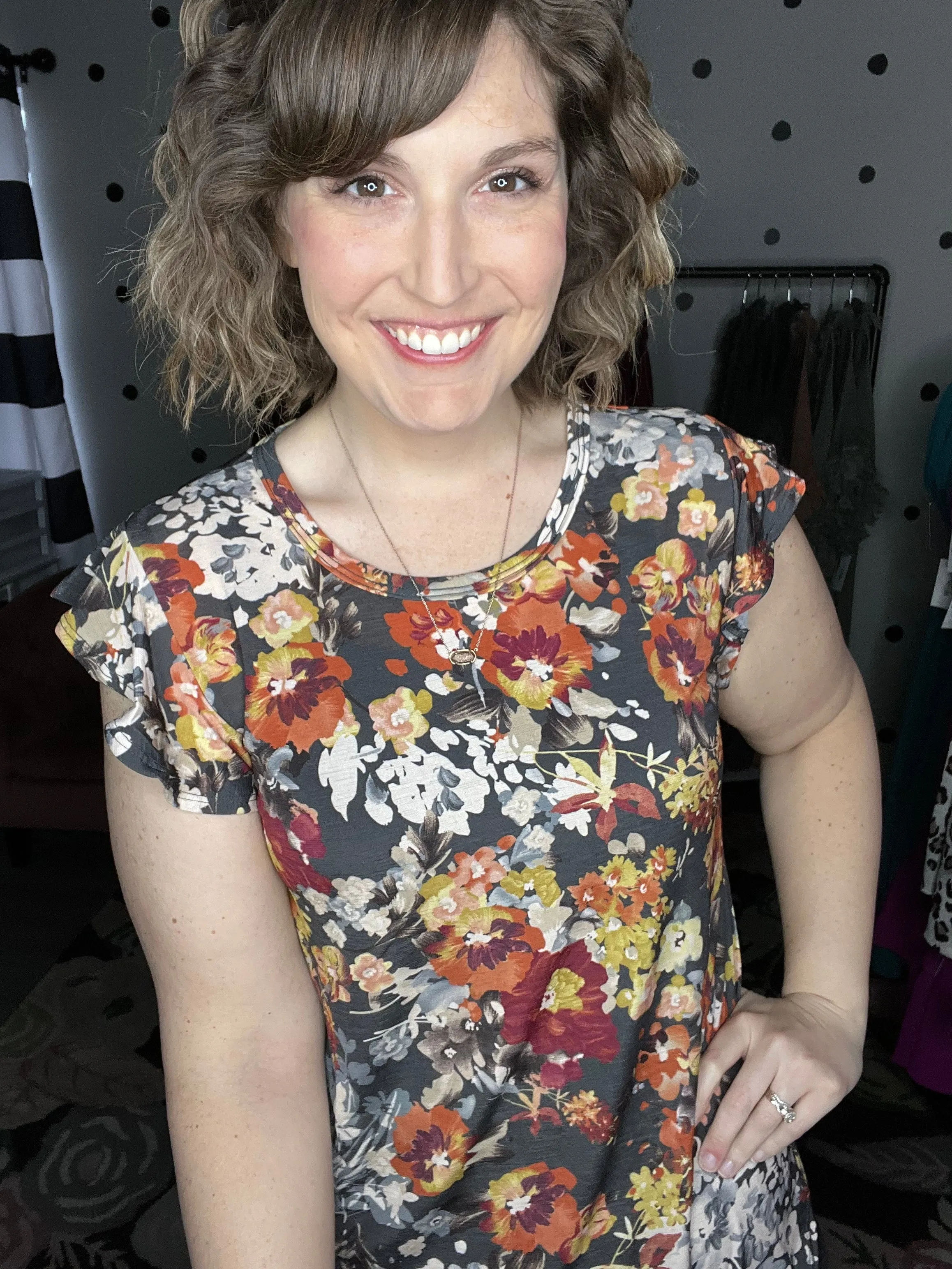 Charcoal Floral Flutter Sleeve