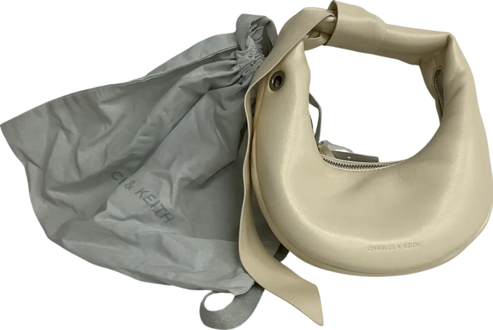 Charles & Keith Cream Toni Knotted Crescent Hobo Bag - Chalk One Size