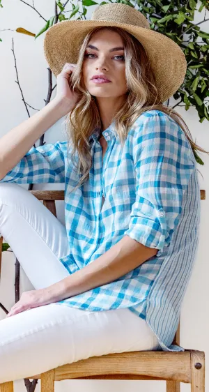CHECK VINTAGE TURQUOISE BUTTON DOWN RELAXED SHIRT