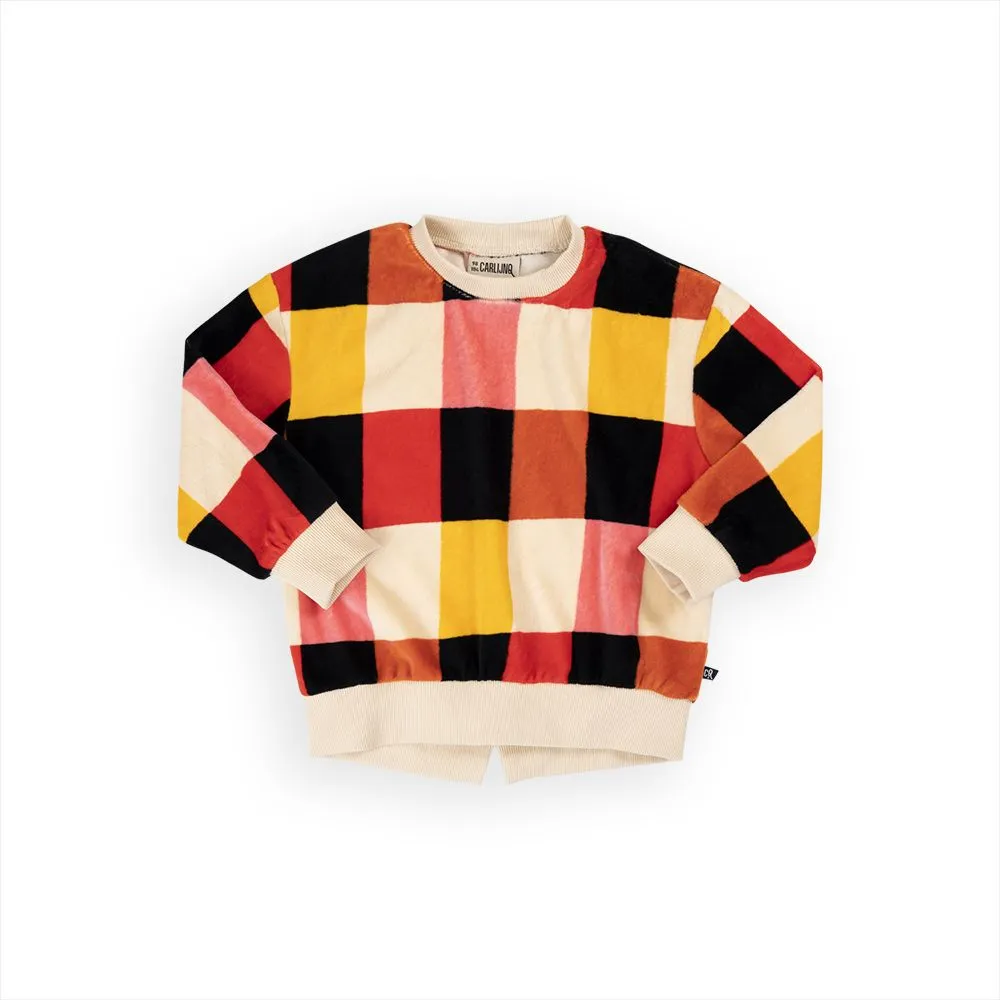 Checkers Velour Sweater Split Hem