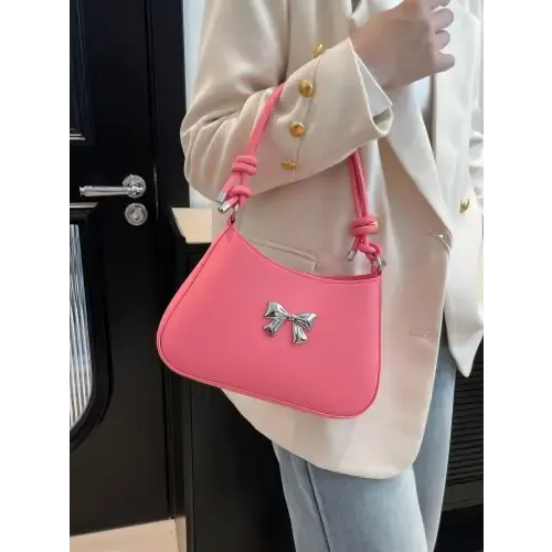 Chic Red Bow PU Leather Knotted Strap Handbag for Stylish Outings