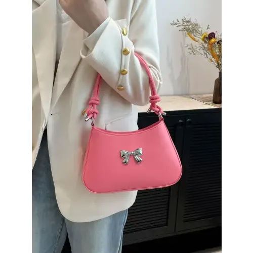 Chic Red Bow PU Leather Knotted Strap Handbag for Stylish Outings