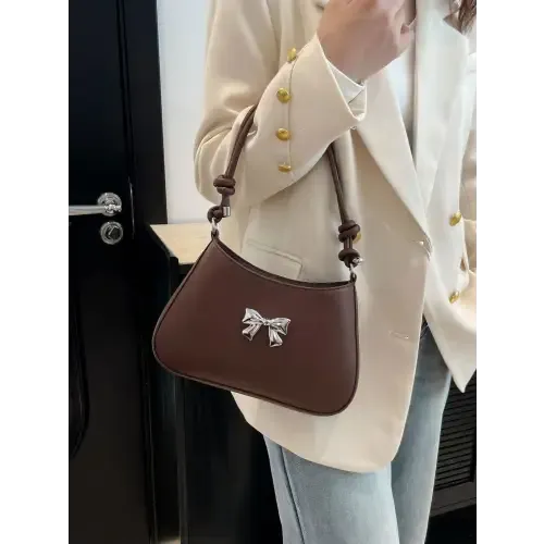 Chic Red Bow PU Leather Knotted Strap Handbag for Stylish Outings