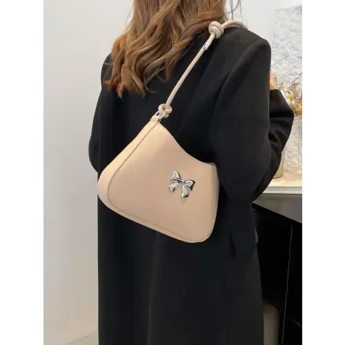 Chic Red Bow PU Leather Knotted Strap Handbag for Stylish Outings