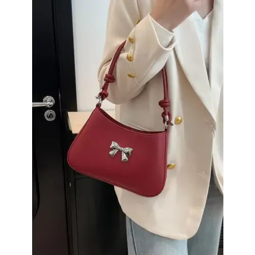 Chic Red Bow PU Leather Knotted Strap Handbag for Stylish Outings