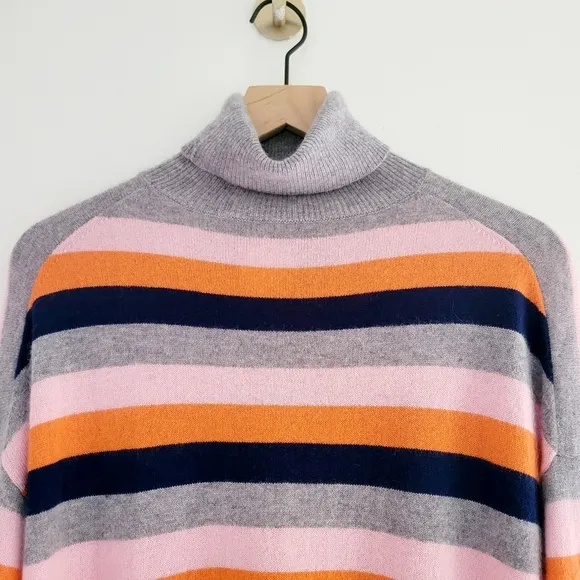 Cinq à Sept Layla Cashmere Sweater Striped Turtleneck Oversized Ruffled Hem