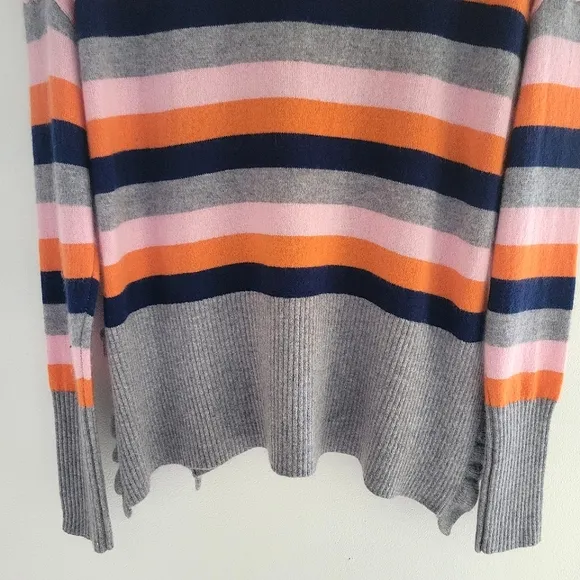 Cinq à Sept Layla Cashmere Sweater Striped Turtleneck Oversized Ruffled Hem