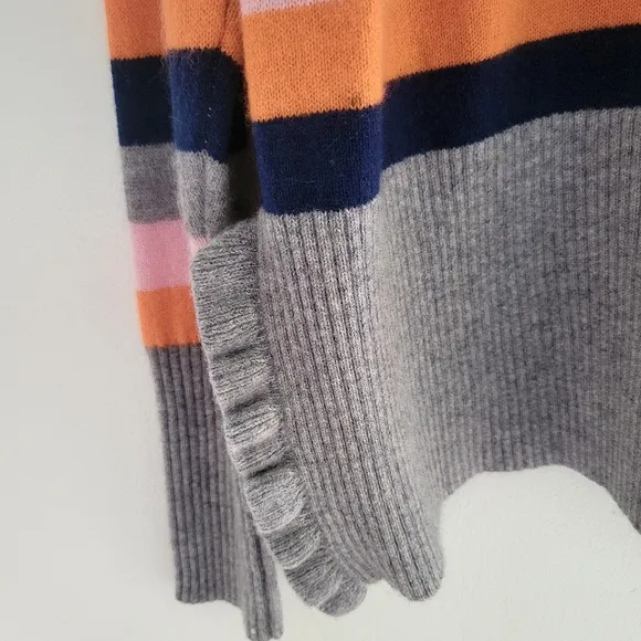 Cinq à Sept Layla Cashmere Sweater Striped Turtleneck Oversized Ruffled Hem