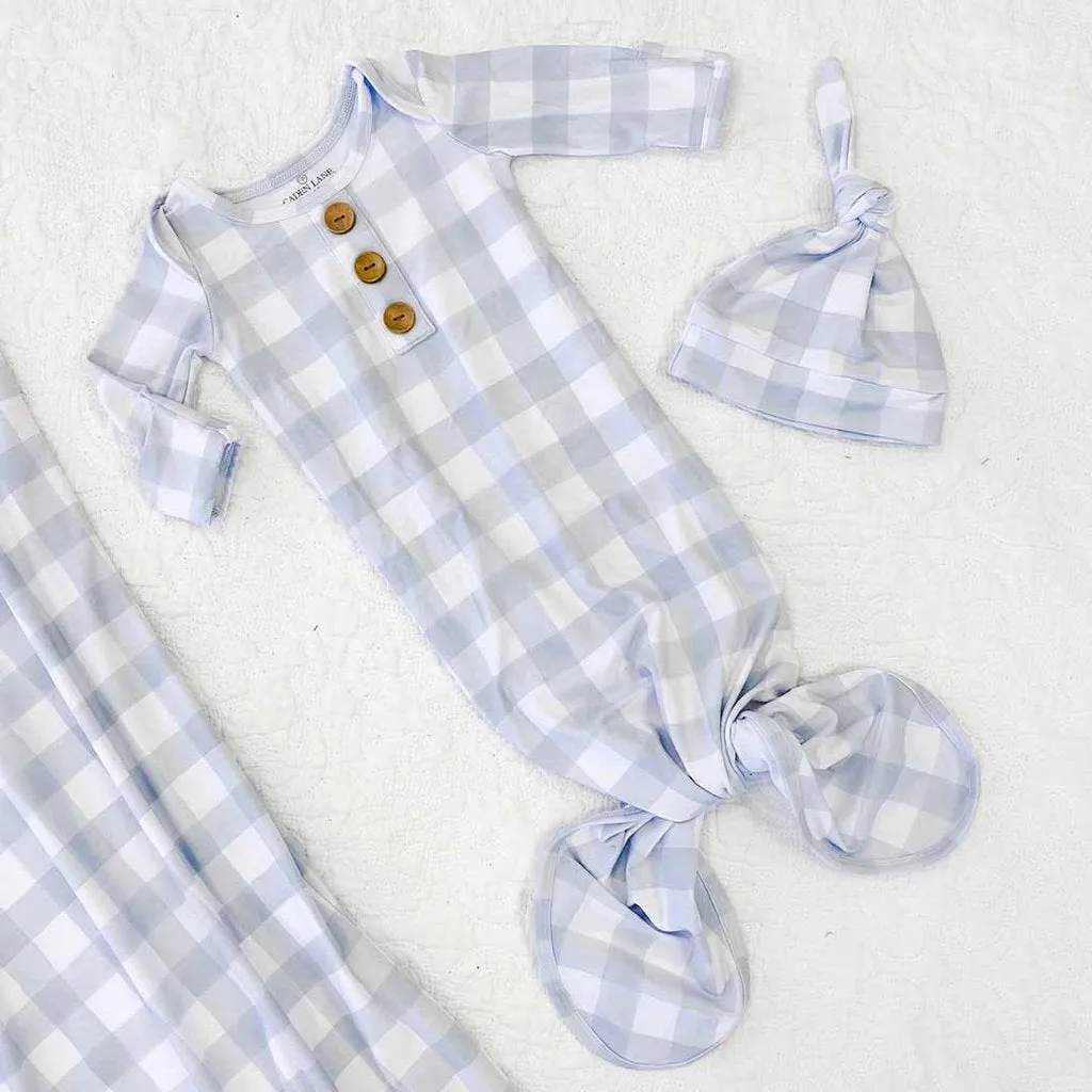 CL Knot Gown | Dusty Blue Gingham