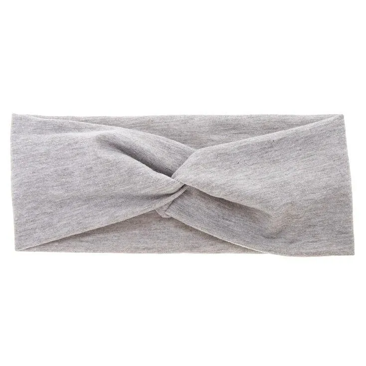 Claire's Wide Jersey Twisted Headwrap - Gray