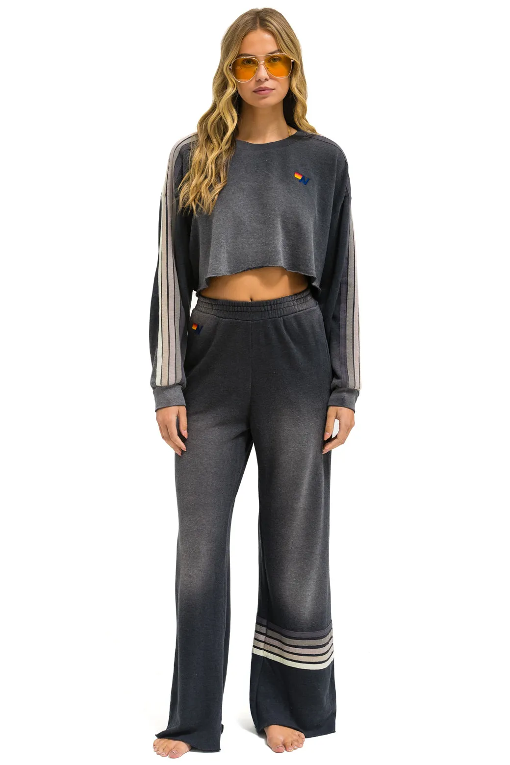 CLASSIC STRIPE CROPPED CREW SWEATSHIRT RELAXED - FADED SMOKE