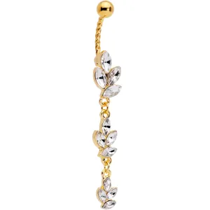 Clear Gem Gold Tone Totally Twisted Vine Dangle Belly Ring