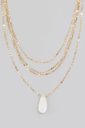 Clear Quartz Tear Pendant Layered Necklace