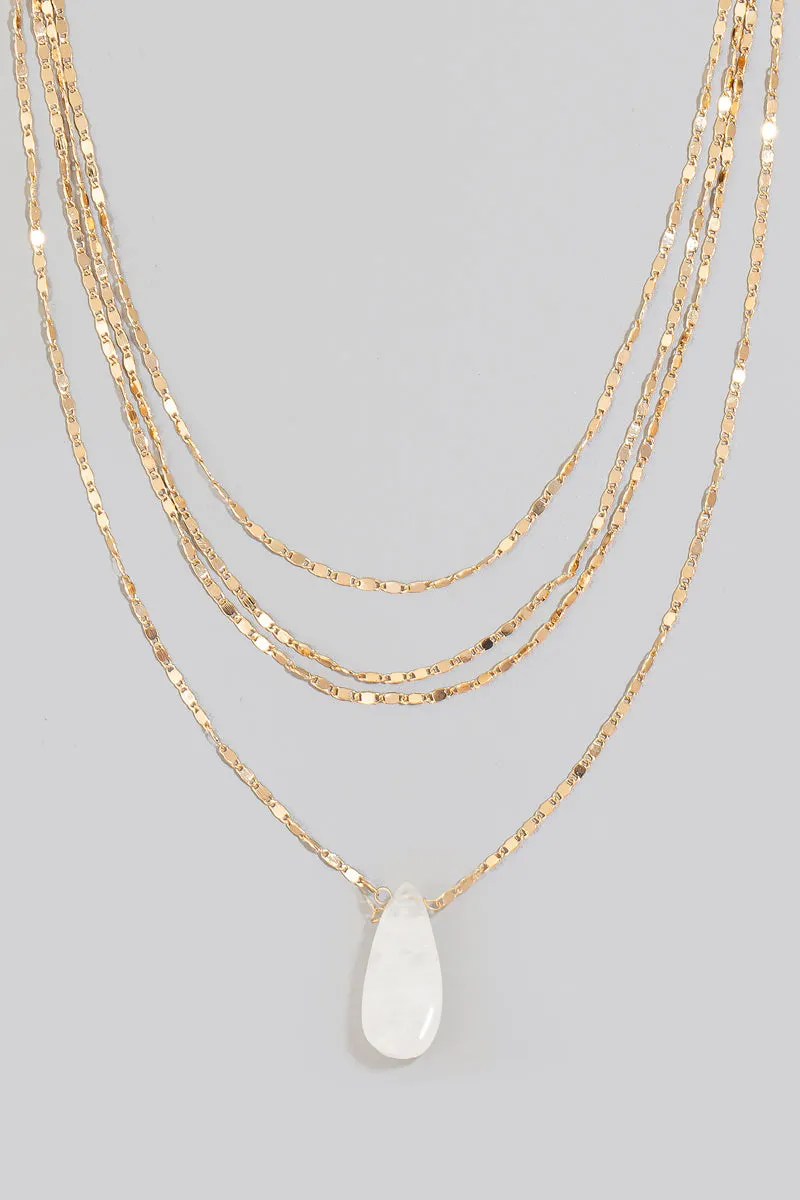 Clear Quartz Tear Pendant Layered Necklace