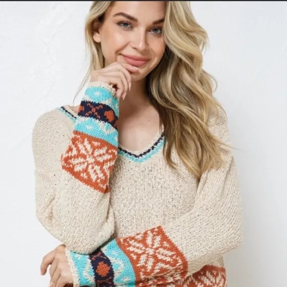 🔥💥CLEARANCE SALE⚡️🌟Fair Isle Inspired V-Neck Sweater