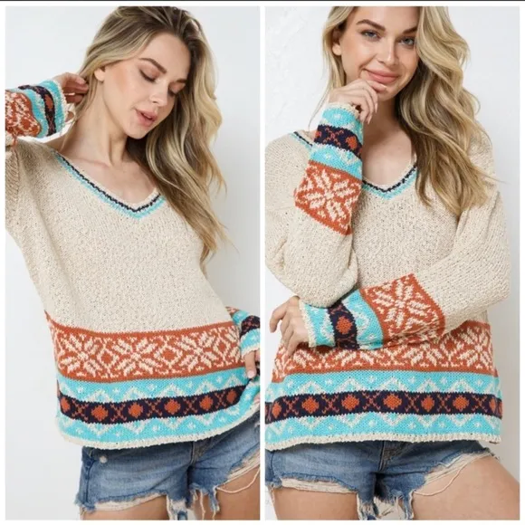 🔥💥CLEARANCE SALE⚡️🌟Fair Isle Inspired V-Neck Sweater
