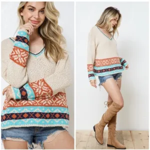 🔥💥CLEARANCE SALE⚡️🌟Fair Isle Inspired V-Neck Sweater