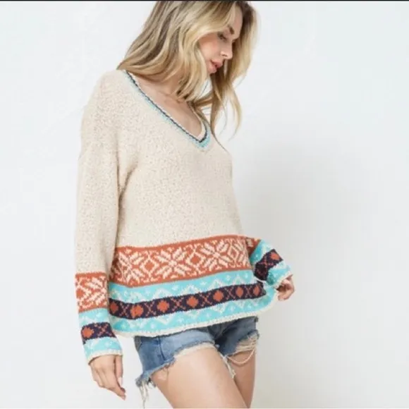 🔥💥CLEARANCE SALE⚡️🌟Fair Isle Inspired V-Neck Sweater