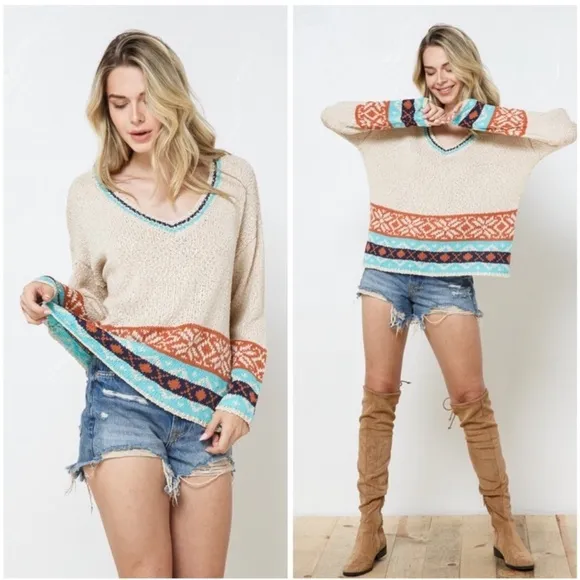 🔥💥CLEARANCE SALE⚡️🌟Fair Isle Inspired V-Neck Sweater