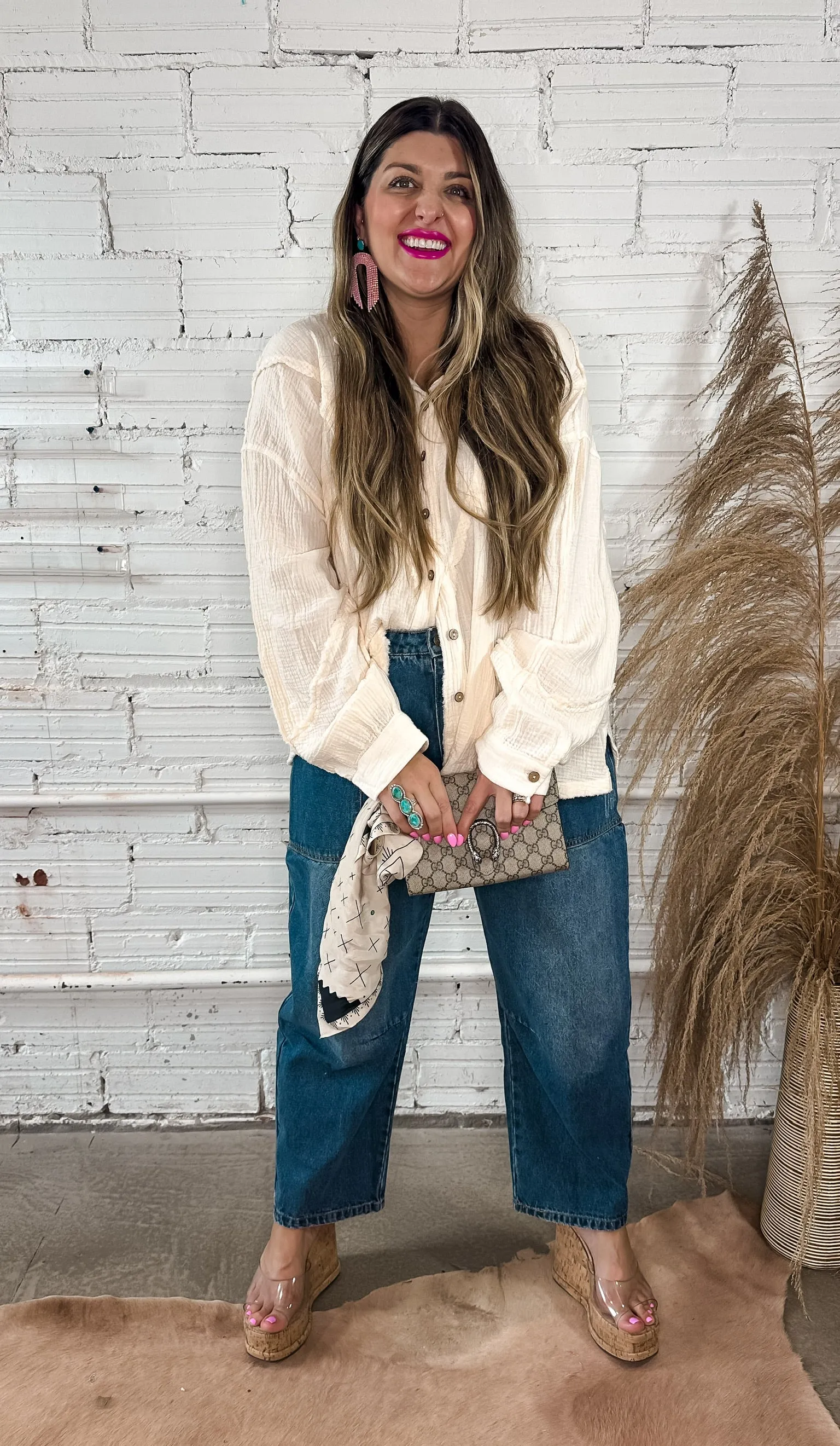 Cloud Gauze Button Down Top