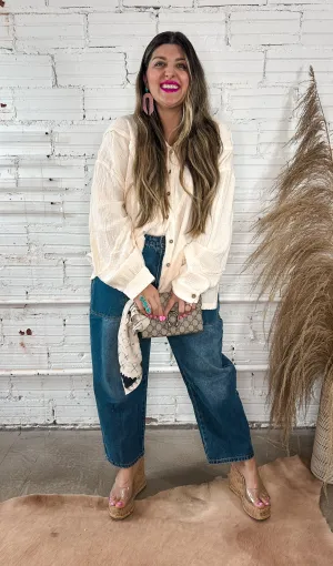 Cloud Gauze Button Down Top