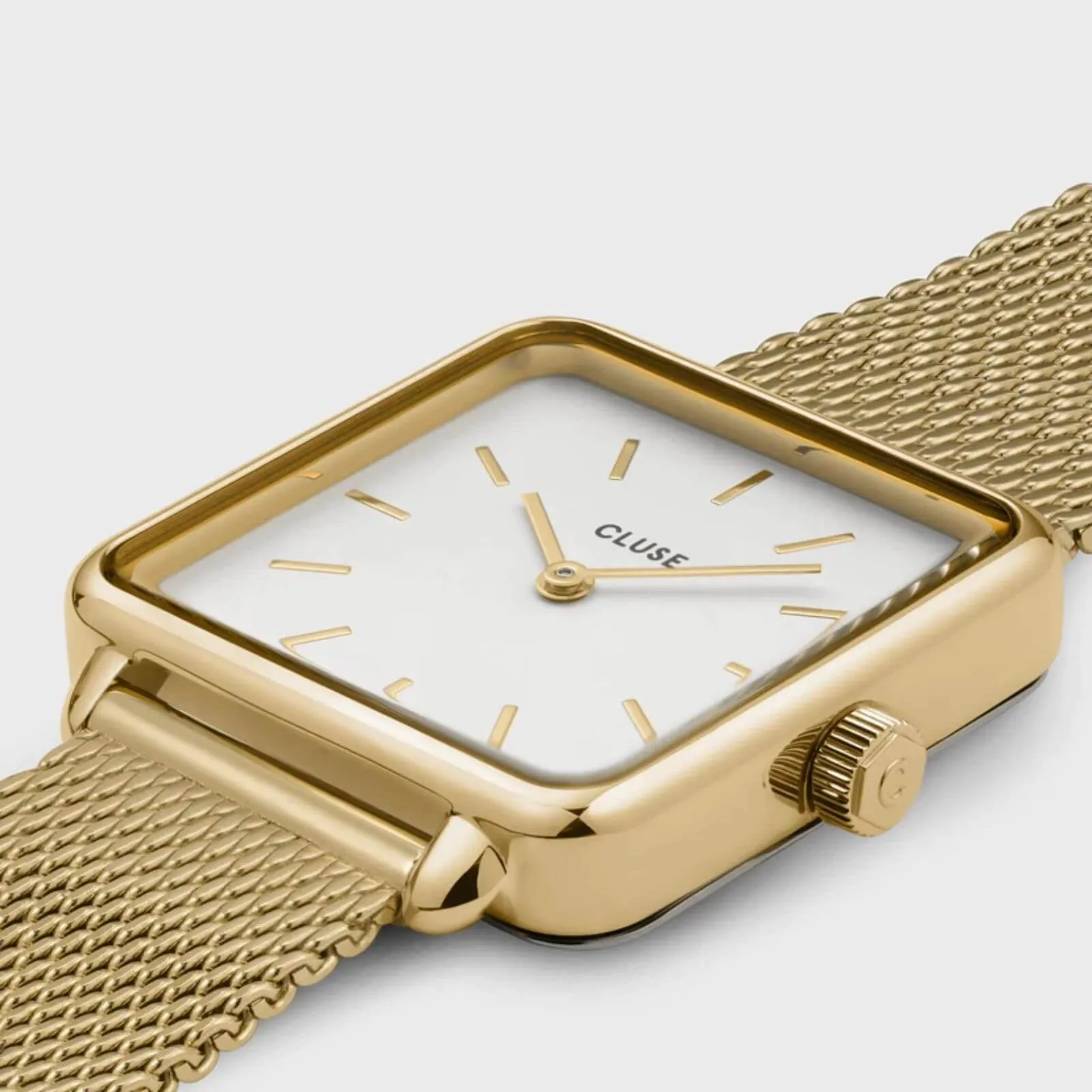 Cluse La Tetragone Gold Mesh Square Dial Watch - White