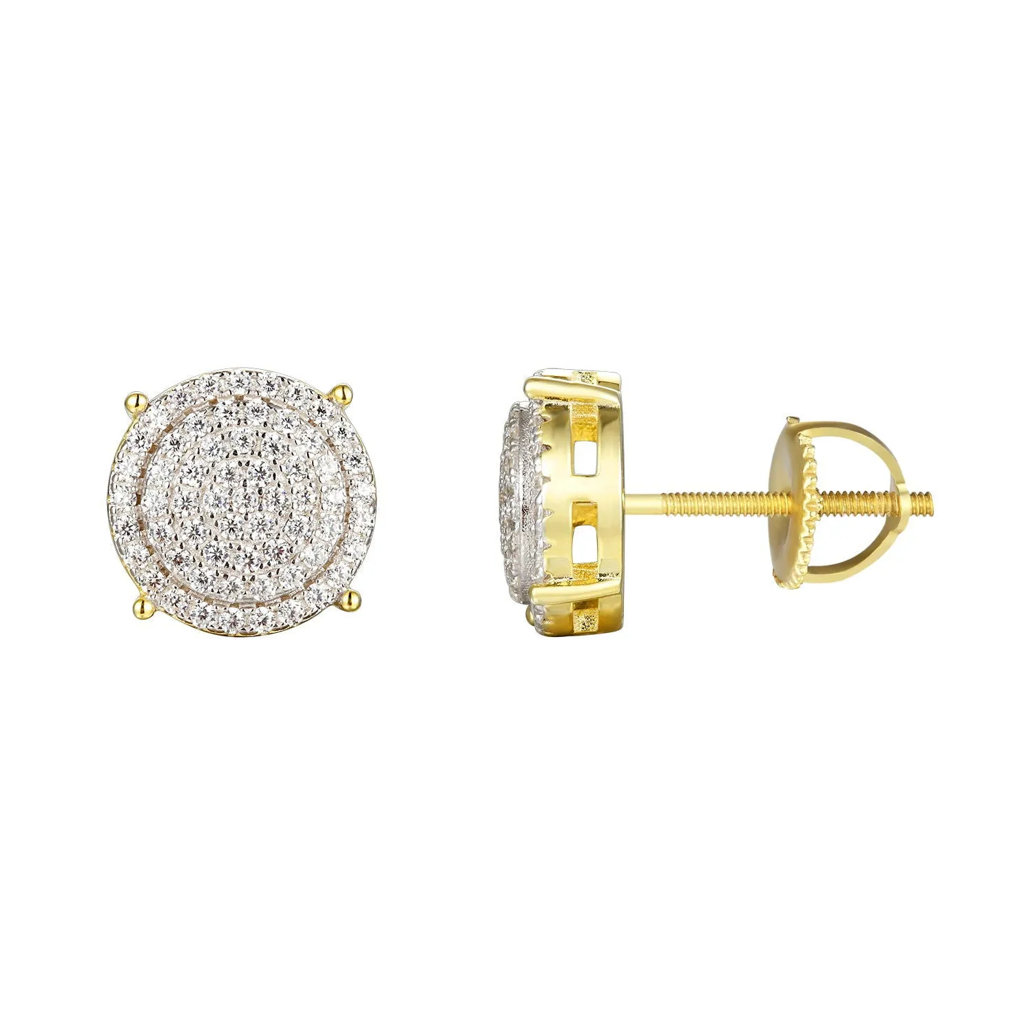 Cluster Prong Set Solitaire Round Silver Stud Earrings