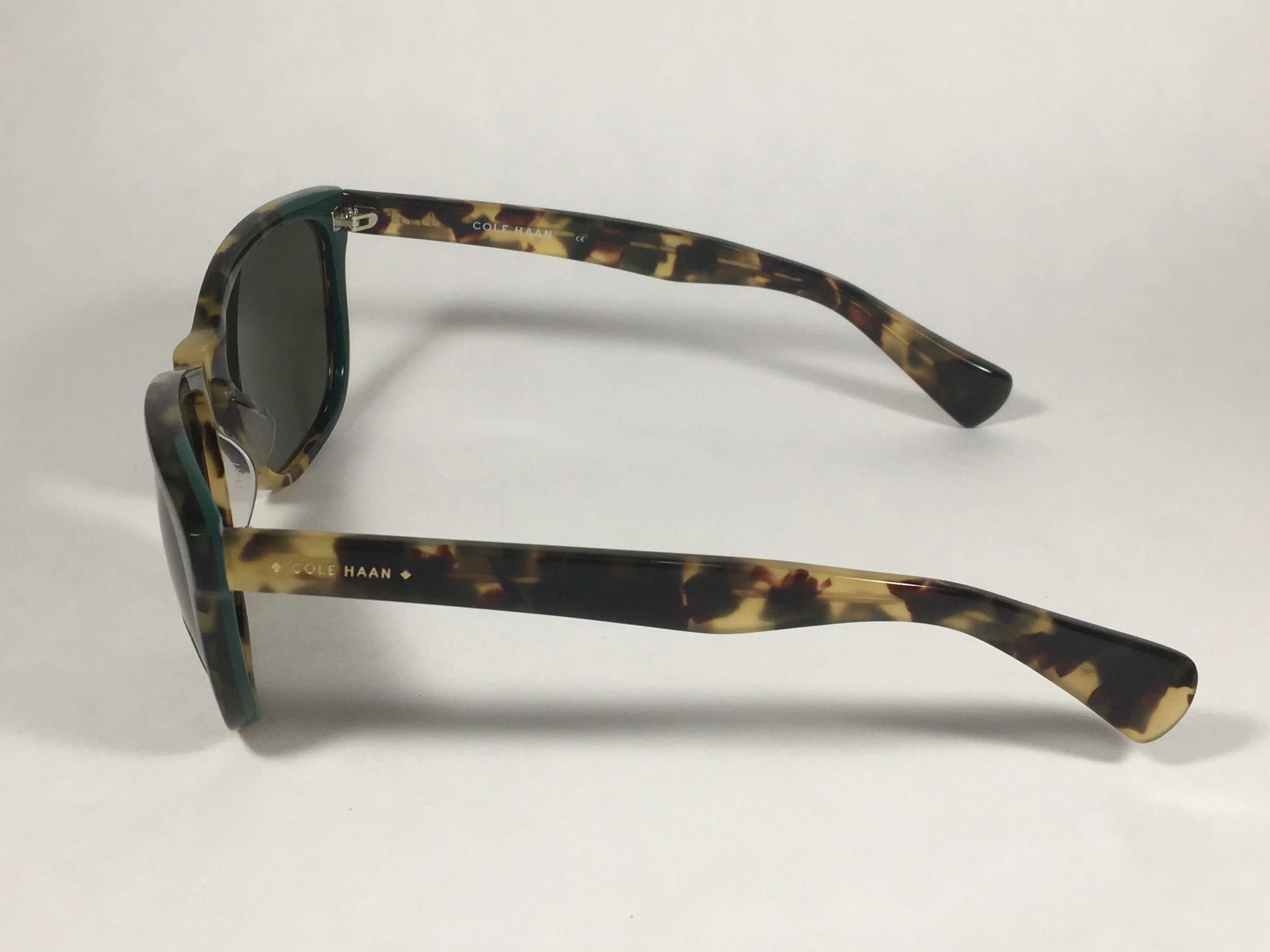 Cole Haan Square Sunglasses Brown Tortoise Frame Green Lens CH6004 319 FATIGUE TORTOISE