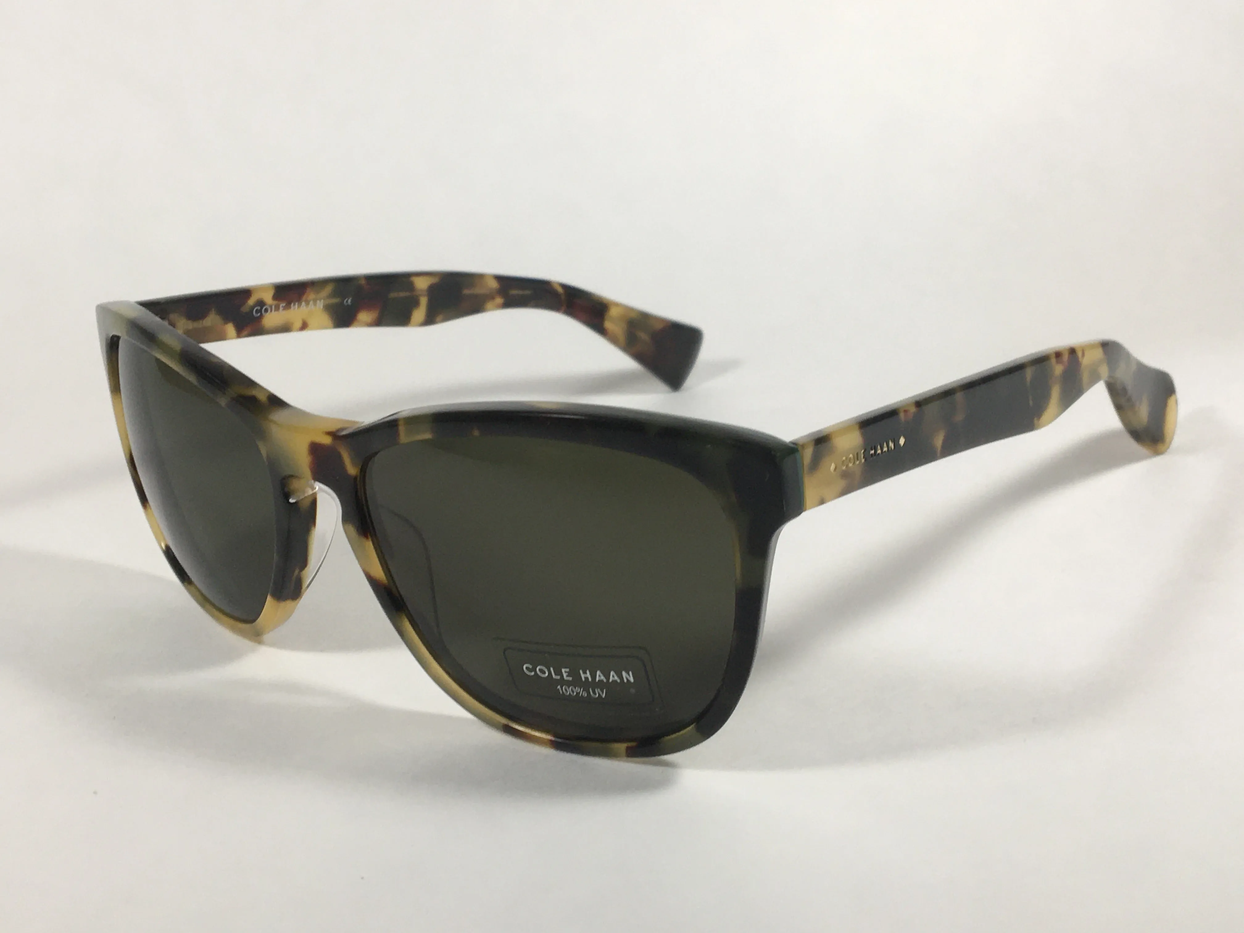 Cole Haan Square Sunglasses Brown Tortoise Frame Green Lens CH6004 319 FATIGUE TORTOISE