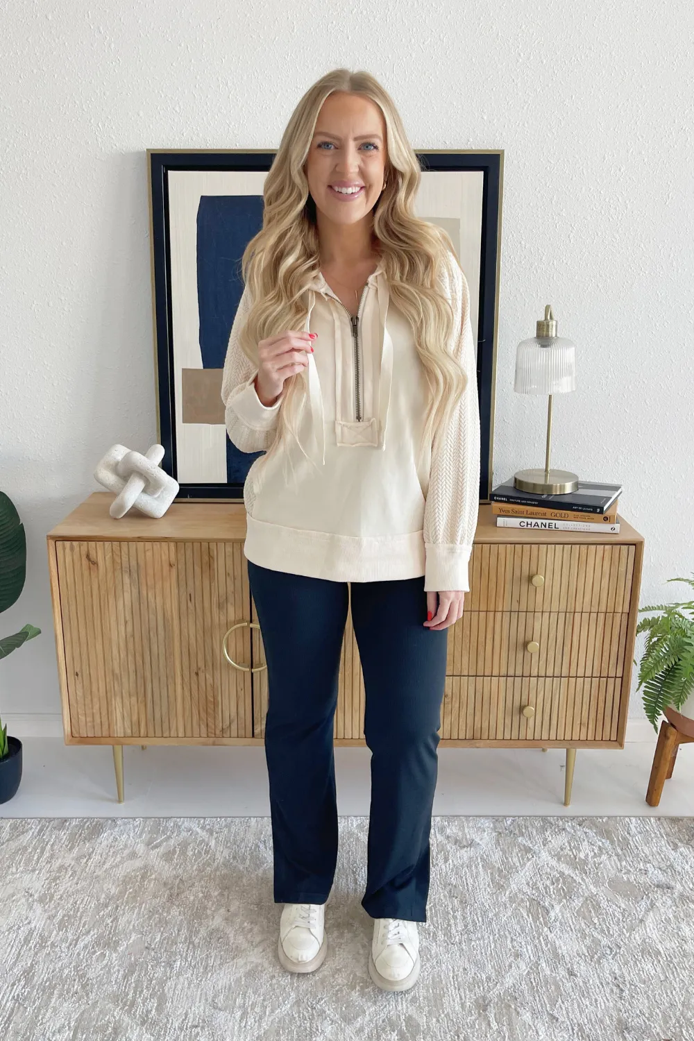 Contrast Sleeve Half Zip Hooded Sweatshirt