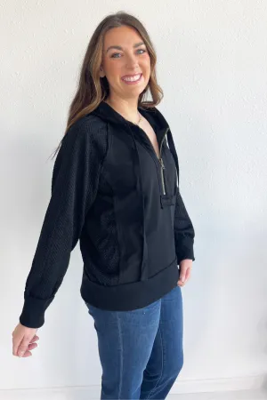 Contrast Sleeve Half Zip Hooded Sweatshirt
