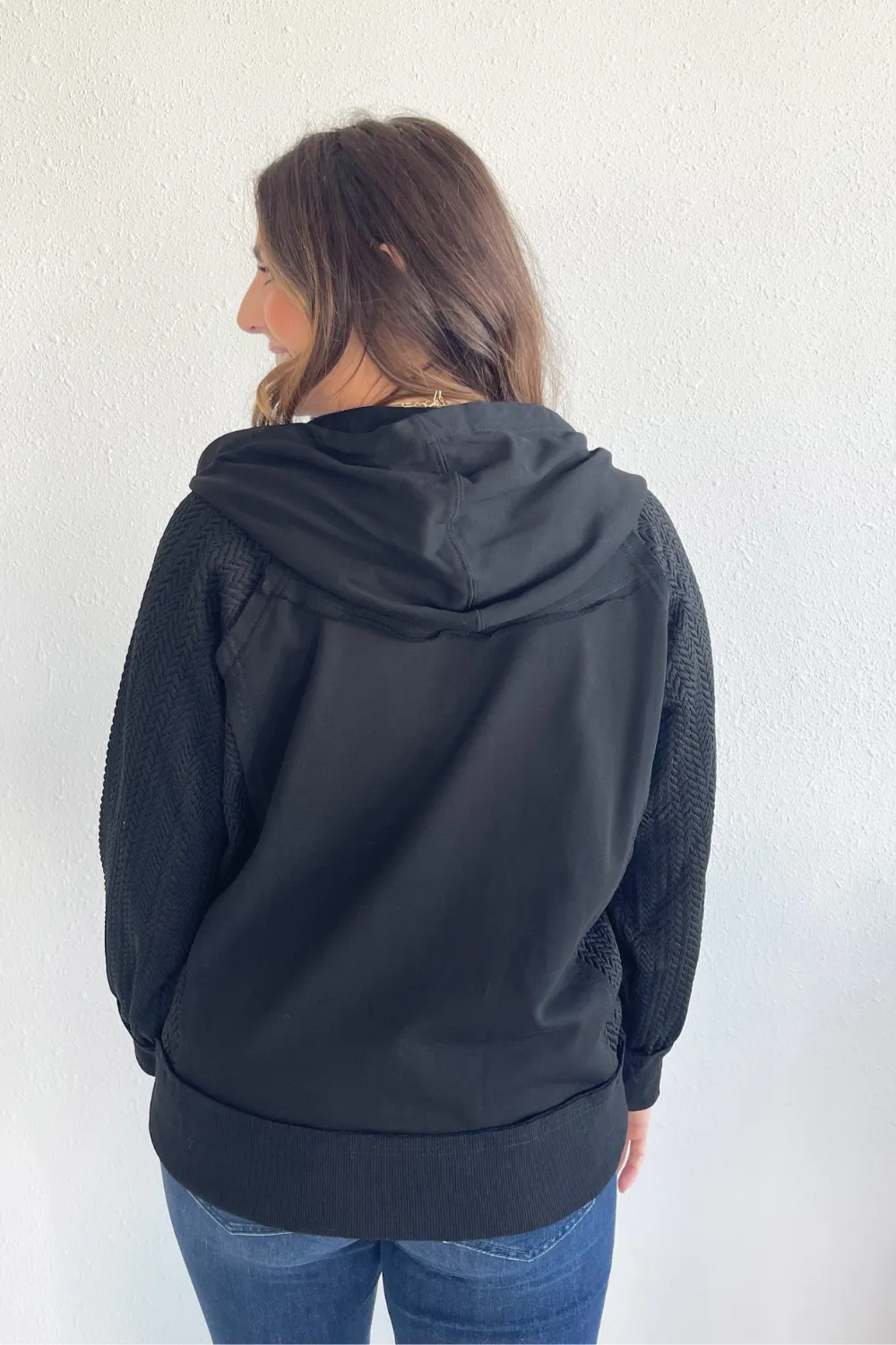 Contrast Sleeve Half Zip Hooded Sweatshirt