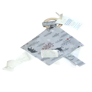 cosy care soft soother & maple wooden teething ring - grey forest