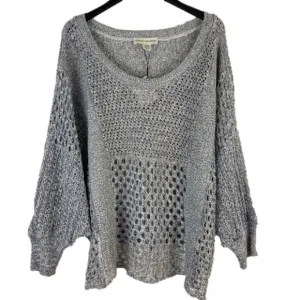 Cotton Country Gray &amp; White Tweed Mixed Loose Open Knit Sweater Size L/XL