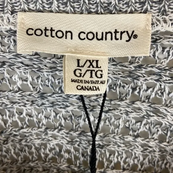 Cotton Country Gray &amp; White Tweed Mixed Loose Open Knit Sweater Size L/XL