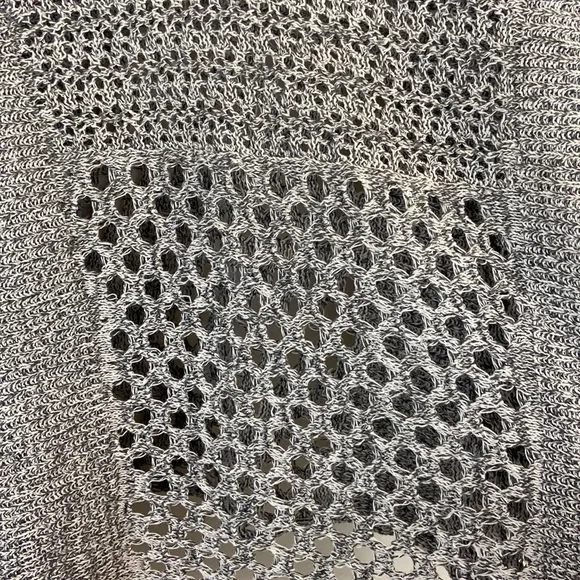 Cotton Country Gray &amp; White Tweed Mixed Loose Open Knit Sweater Size L/XL