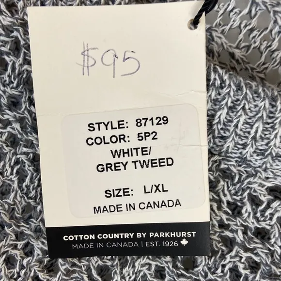 Cotton Country Gray &amp; White Tweed Mixed Loose Open Knit Sweater Size L/XL