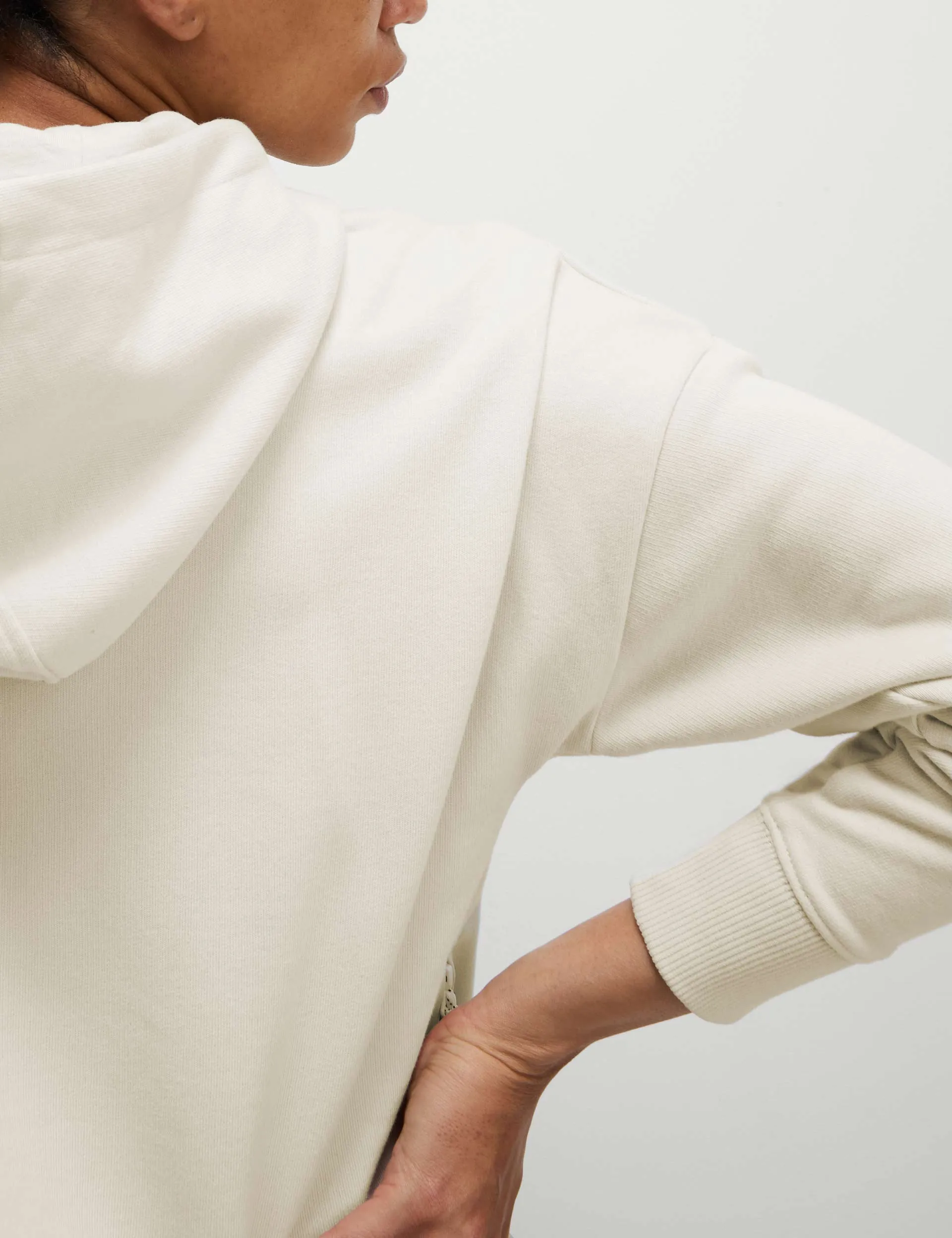 Cotton Rich Mesh Panel Relaxed Hoodie - Ivory