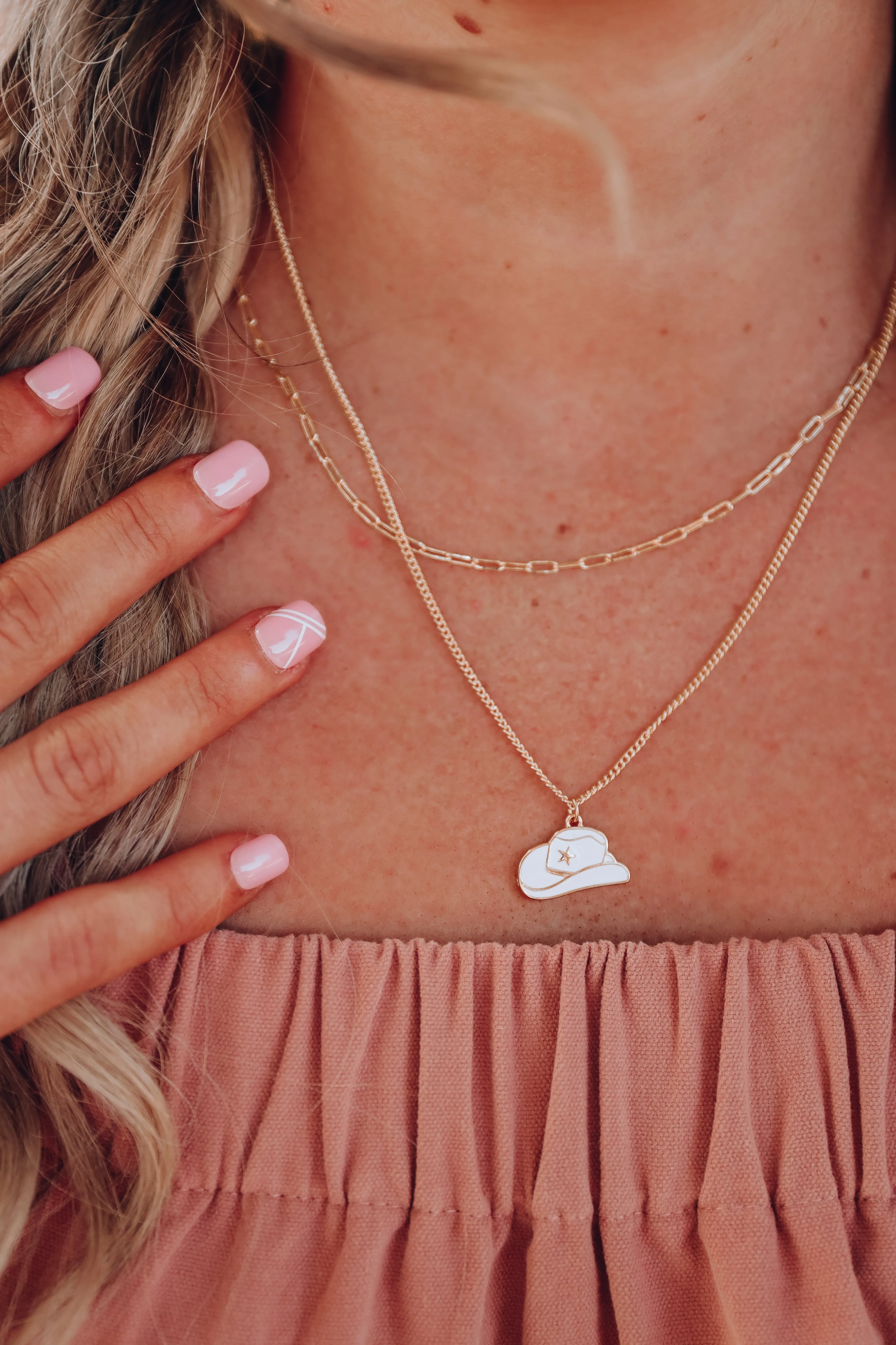 Cowboy Hat Enamel Charm Necklace - White