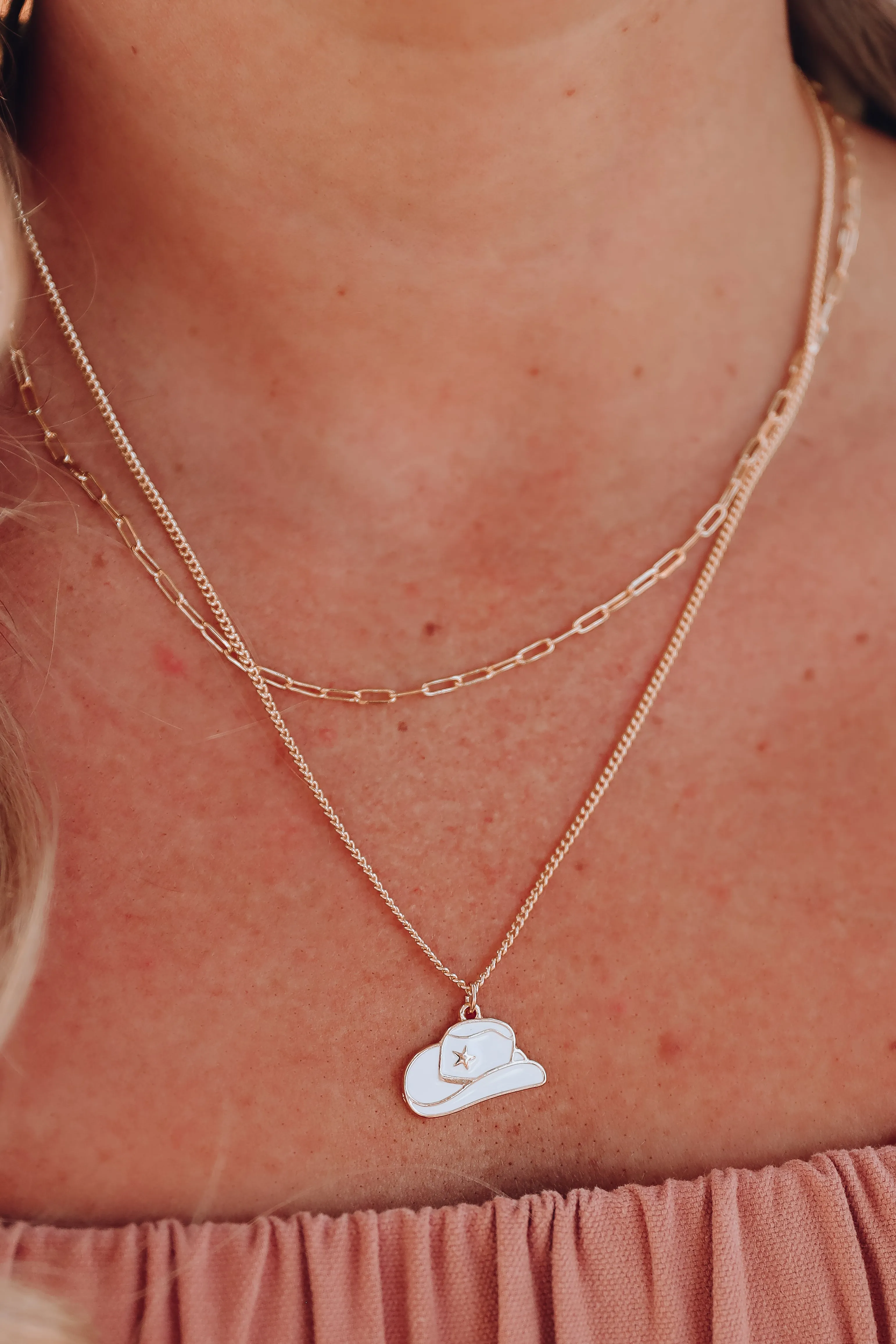 Cowboy Hat Enamel Charm Necklace - White