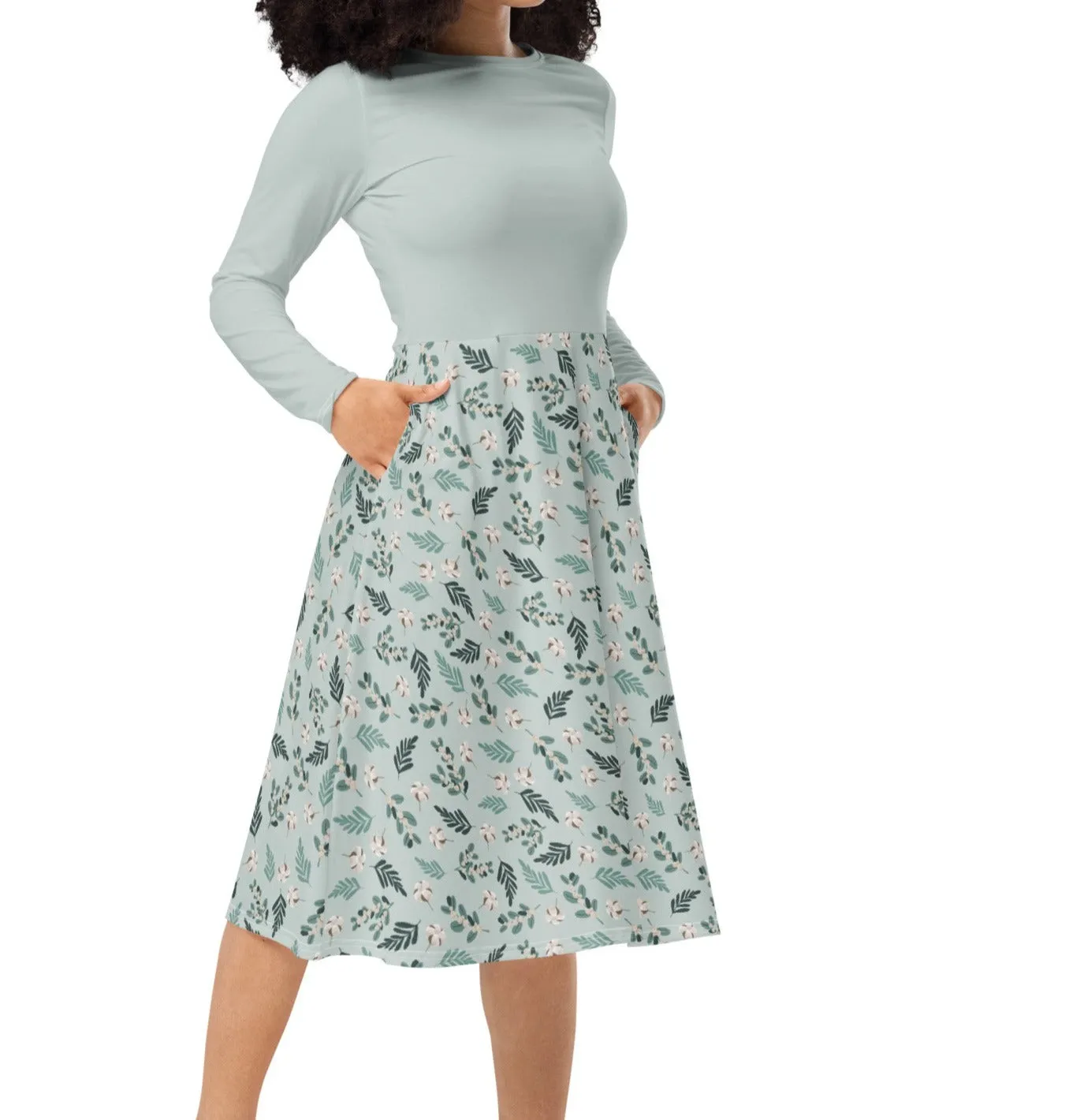 Cozy Christmas Floral Midi Dress (S-6XL)