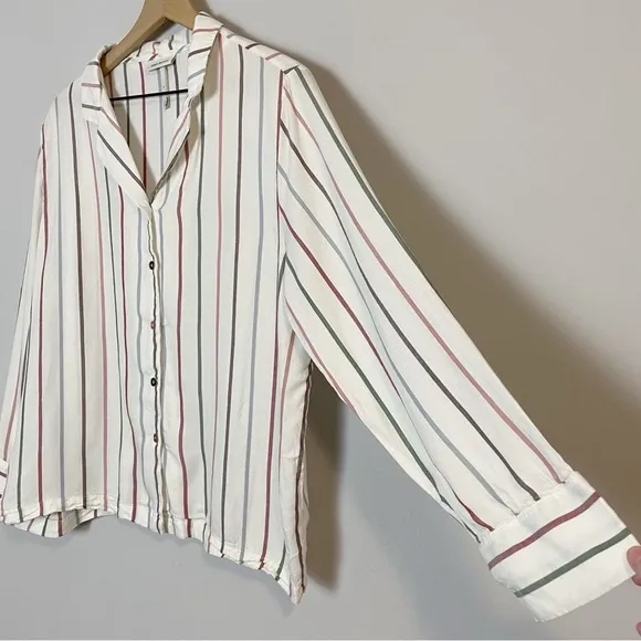 Cozy Earth Woven Stripe Long Sleeve Button Down Pajama Top