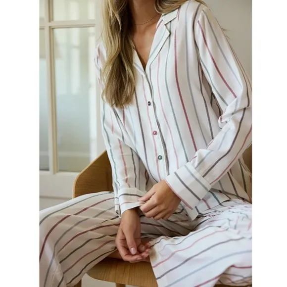 Cozy Earth Woven Stripe Long Sleeve Button Down Pajama Top