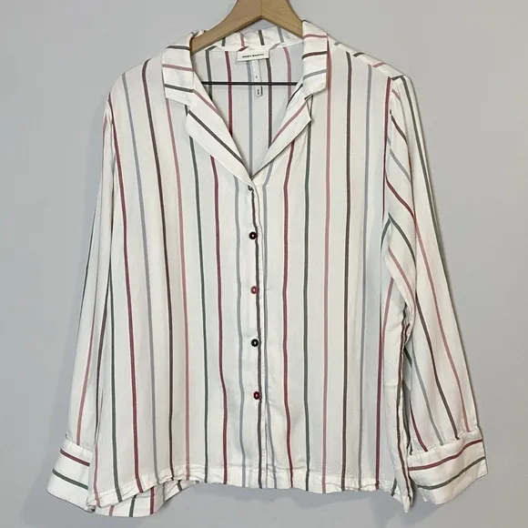Cozy Earth Woven Stripe Long Sleeve Button Down Pajama Top