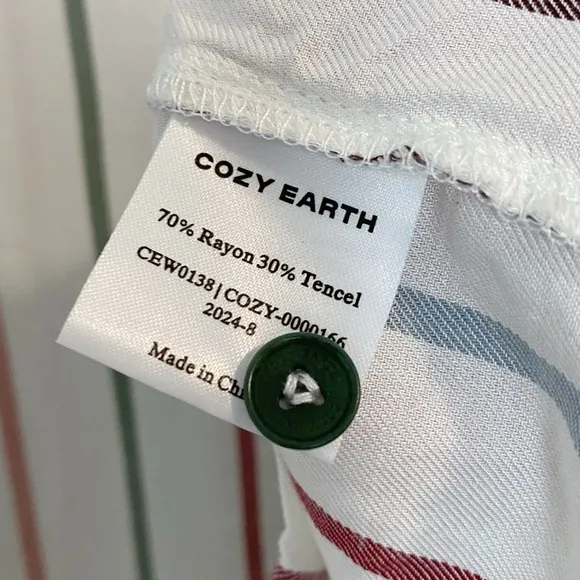 Cozy Earth Woven Stripe Long Sleeve Button Down Pajama Top