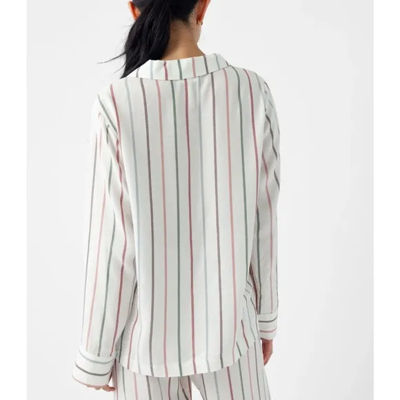 Cozy Earth Woven Stripe Long Sleeve Button Down Pajama Top